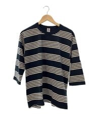 画像：7分袖カットソー/XL/コットン/BLK/ボーダー