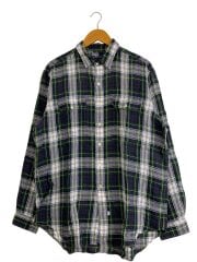 画像：90s/長袖シャツ/XL/リネン100/GRN/チェック//
