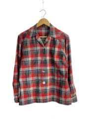 画像：開襟/チェックシャツ/長袖シャツ/RED/チェック