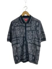 画像：20SS/Patchwork Knit Zip UP Polo/半袖シャツ/S/コットン/GRY/総柄