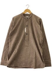 画像：ノーカラー長袖シャツ/42/コットン/BEG/BLK/チェック/WH3033//