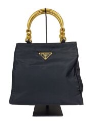 画像：ハンドバッグ/ナイロン/BLK/チェーンハンドル/変色有