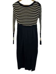 画像：長袖ワンピース/1/レーヨン/ブラック/ボーダー/16wfo194082