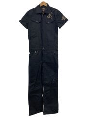 画像：スカル刺繍/オールインワン/オーバーオール/M/コットン/ブラック