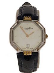 画像：腕時計/アナログ/レザー/WHT/BLK/D48-203/ベルト社外品