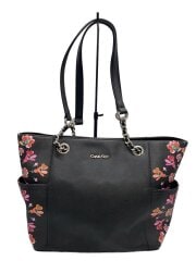 画像：トートバッグ/レザー/BLK/花柄