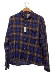 画像：60s~/オープンカラー/長袖シャツ/M/--/NVY/チェック/襟ヤブレ有/ダメージ有