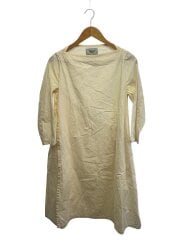 画像：7分袖ワンピース/L/コットン/CRM/無地