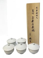 画像：蓋付お茶呑茶碗湯呑/5点セット/WHT/500-0083