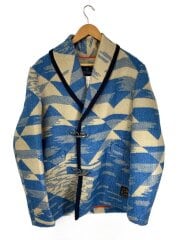 画像：ショールカラージャケット/L/アクリル/BLU/総柄