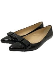 画像：フラットパンプス/US5.5/BLK/エナメル/リボン