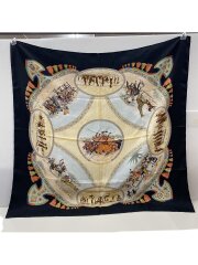 画像：スカーフ/シルク/BLK/総柄/レディース