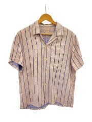 画像：50s/オープンカラー/半袖シャツ/L/コットン/PUP/ストライプ/シミ汚れ有
