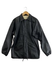 画像：ブランドタグ欠品/汚れ有/レザージャケット・ブルゾン/牛革/BLK/無地