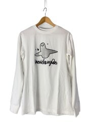 画像：グラデーションラインストーン/長袖Tシャツ/L/コットン/WHT/ust-26016