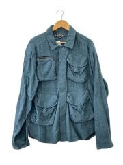 画像：長袖シャツ/XL/コットン/GRN/無地/マルチポケット//