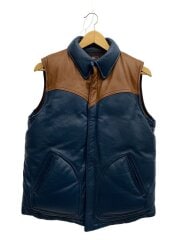 画像：ダウンベスト/M/レザー/BLU/無地