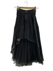 画像：チュールフレアロングスカート/S/コットン/BLK/ml31167n