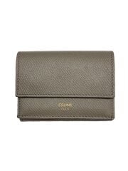 画像：フォールデッドコンパクトウォレット/3つ折り財布/レザー/グレー/無地/レディース