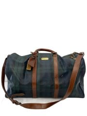 画像：ボストンバッグ/レザー/GRN/チェック/シミ汚れ有