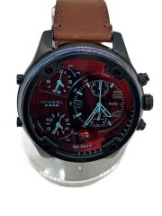 画像：クォーツ腕時計/アナログ/レザー/BLK/BRW/DZ-7417