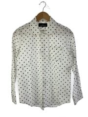画像：AD2012/フロッキードット/丸襟/長袖シャツ/M/コットン/WHT/ドット/TJ-B009