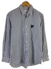 画像：長袖シャツ/M/コットン/BLU/ストライプ/AX-B018