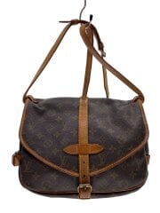 画像：1)ソミュール30_モノグラム・キャンバス/PVC/BRW/型崩れ・ヌメ革変色・ヒビ有