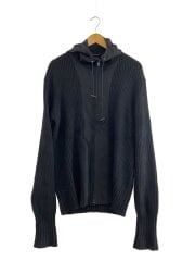 画像：ジップパーカー/3/ウール/BLK/HM-J18-800/異素材切替/黒