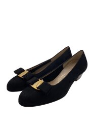 画像：リボン/フラットパンプス/スウェード/US6.5/BLK/黒//