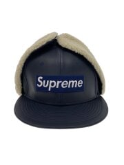 画像：22AW/Leather Earflap Box Logo/キャップ/7 1/8/羊革/NVY/メンズ