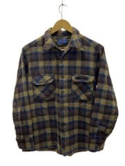 画像：70s/開襟/ボックス/長袖シャツ/L/ウール/CML/チェック