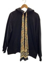 画像：スカーフディテールコットンオーバーサイズプルオーバーパーカー/S/コットン/BLK/8066972