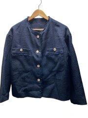 画像：PLUS　OTO.HA/ノーカラーツイードジャケット/M/ポリエステル/NVY/無地/85-58