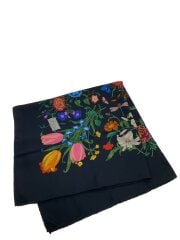 画像：スカーフ/シルク/BLK/花柄/レディース