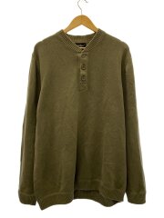 画像：ニット・セーター(厚手)/XL/コットン/KHK/無地/ヘンリーネック