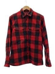 画像：長袖シャツ/M/コットン/RED/チェック