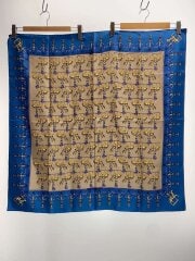 画像：カレ90/花火師/兵隊/馬/スカーフ/シルク/ブルー/総柄/レディース