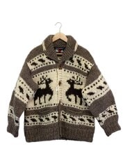 画像：90s/カナダ製/INDIAN SWEATER/カウチンセーター/カーディガン/ウール/ベージュ/総柄