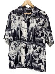 画像：半袖シャツ/L/レーヨン/WHT/総柄