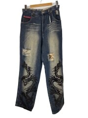 画像：黒龍/バギーデニム/ダメージ/麻混/ボトム/M/デニム/IDG/DTB-3088