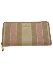 画像：長財布/キャンバス/BEG/ボーダー/レディース/B2254//