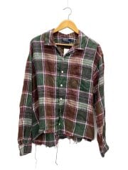 画像：90s/VINTAGE/CALDWELL/裾カットオフ/長袖シャツ/XL/リネン/BRW/チェック