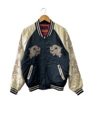 画像：龍刺繍/スカジャン/L/ナイロン/NVY