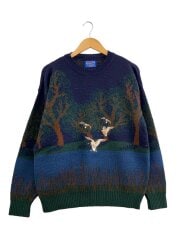 画像：鳥刺繍/ニット・セーター(厚手)/L/ウール/NVY/総柄//