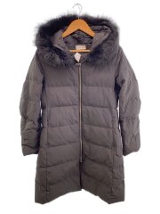 画像：ファー付きロングダウンジャケット/L/ポリエステル/BLK/無地/12-9409005