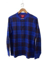 画像：14AW/長袖/ヘンリーネックカットソー/M/コットン/BLU/タータンCK