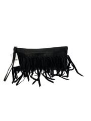 画像：フリンジ/クラッチバッグ/レザー/BLK/b016987335q