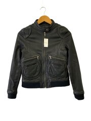 画像：裏地総柄/シングルライダースジャケット/FREE/山羊革/BLK/No.0123LB03