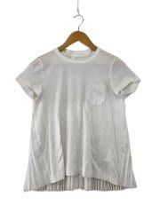 画像：プリーツポケットTシャツ/3/コットン/WHT/18-03705/襟汚れ有//